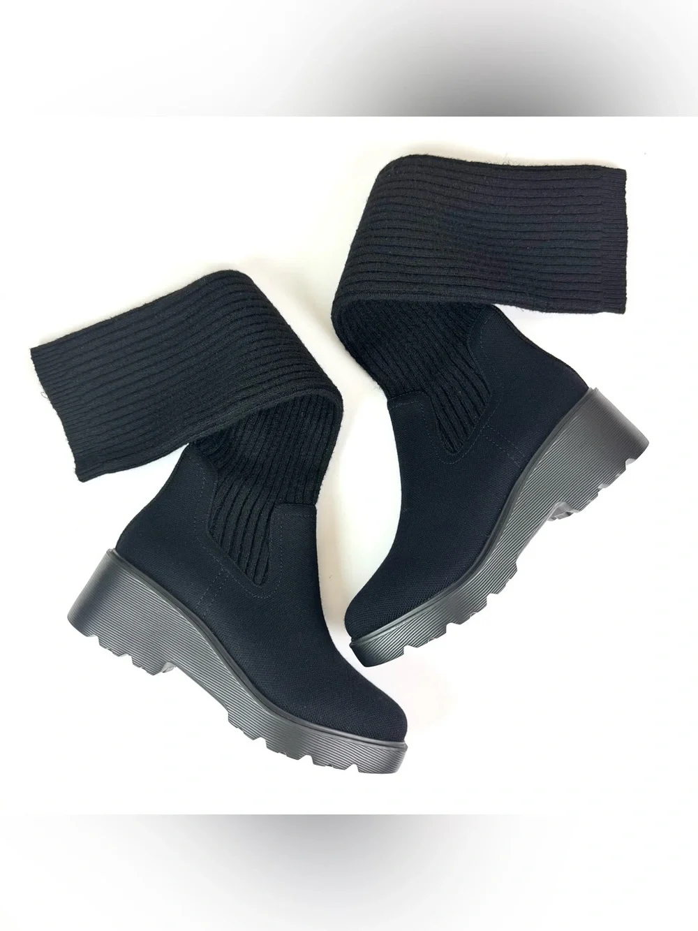 Vivaia Eduarda Round Toe Knee High Wool Wedge Platform Boots Black Size US 9 - Picture 3 of 11